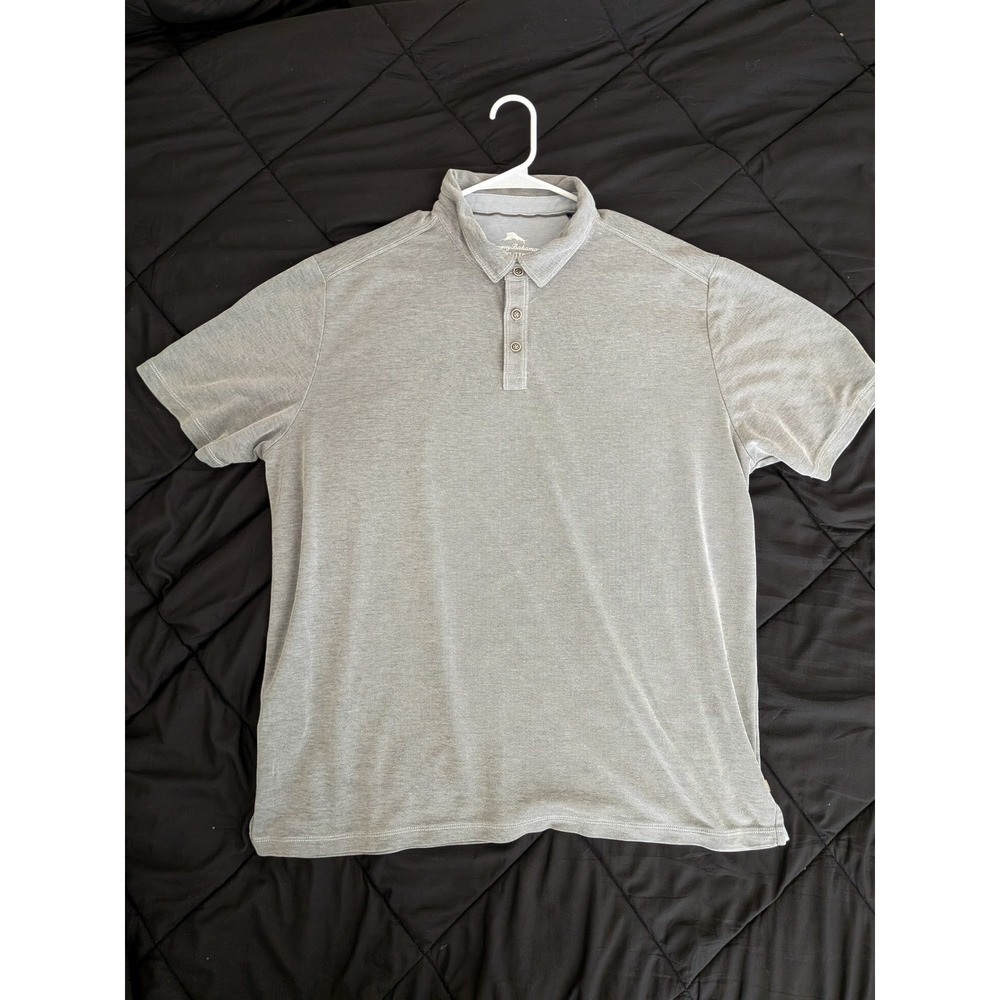 Tommy Bahama Mens XXL Gray Tencel Blend Short Sleeve Marlin Polo Shirt